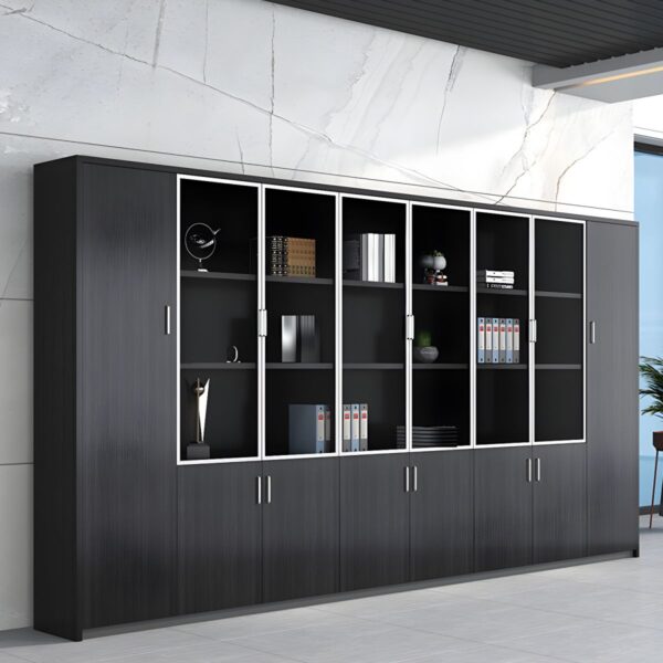 2-Door Wooden Office Storage Cabinet with adjustable shelves and a sleek, modern design for office organization.