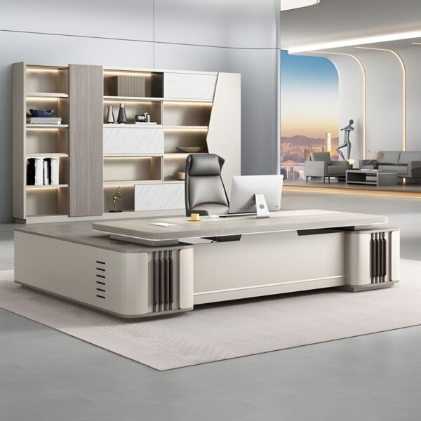 Sleek 2200mm Modern Directors Office Table with integrated cable management and a contemporary design.