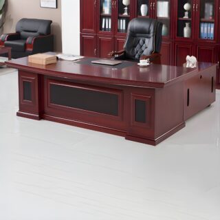 Elegant Executive Mahogany Office Desk in 1400mm with intricate detailing and cable management.