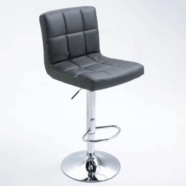 Midnight Black Adjustable Swivel Barstool with cushioned seat, metal base, and footrest.