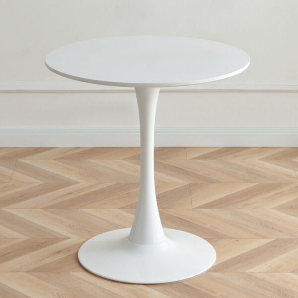 White Round Tulip Dining Table with a smooth marble top and iconic pedestal base, perfect for contemporary dining spaces.