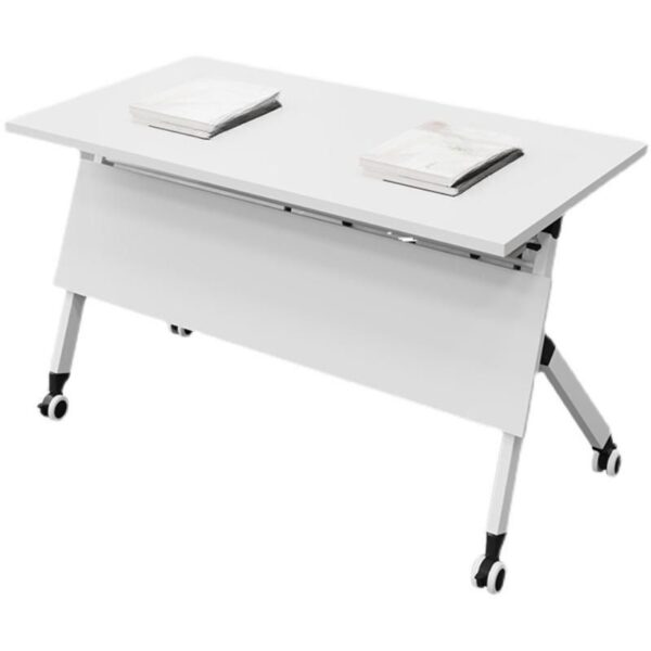 Compact Foldable Writing Table with Caster Wheels, sleek design, portable, and space-saving for home or office use.