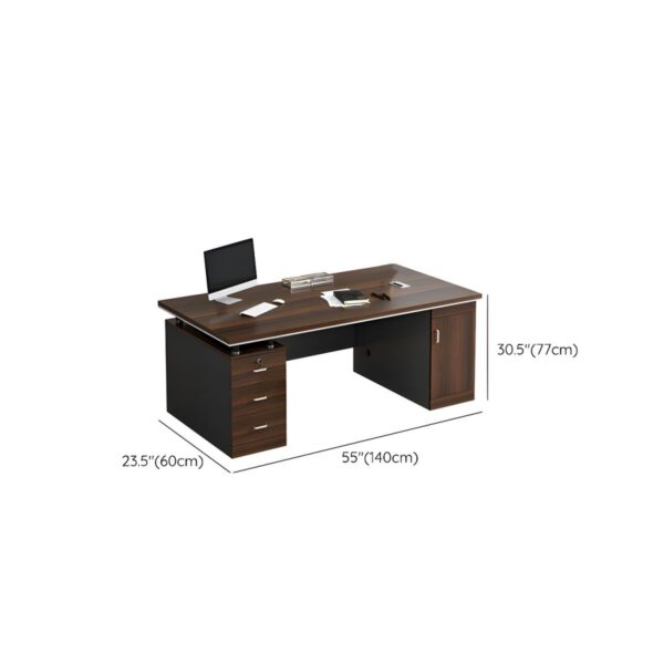 1.4 meters brown wooden executive table with drawers in a professional office setting.