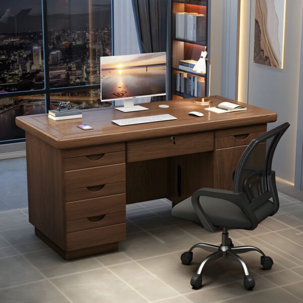 Mahogany Executive Desk with Locking Drawers - elegant design and secure storage for office use.