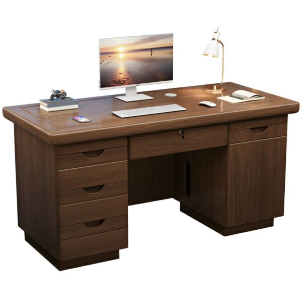 Mahogany Executive Desk with Locking Drawers - elegant design and secure storage for office use.