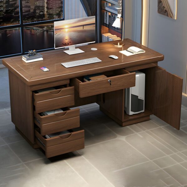 Mahogany Executive Desk with Locking Drawers - elegant design and secure storage for office use.