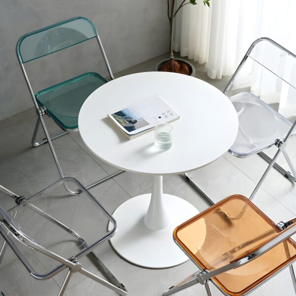 Simple Marble Round Dining Table with polished surface and metal legs, ideal for modern dining spaces.