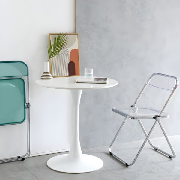 Simple Marble Round Dining Table with polished surface and metal legs, ideal for modern dining spaces.