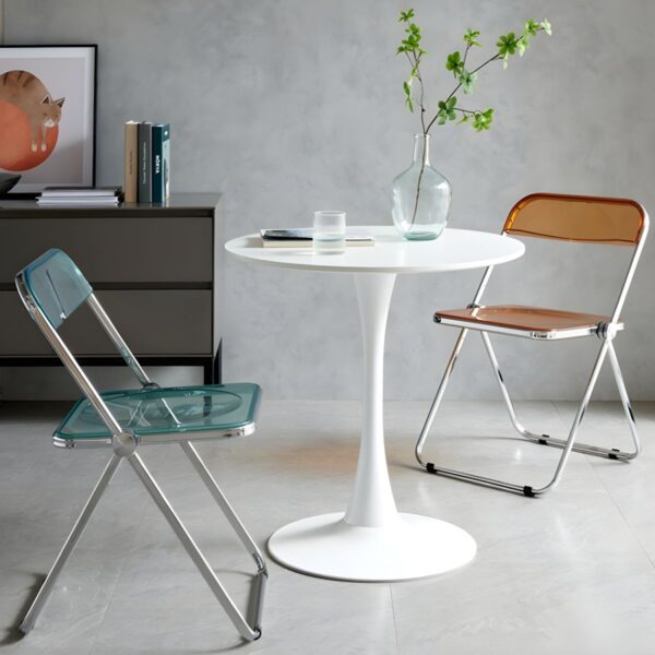 Simple Marble Round Dining Table with polished surface and metal legs, ideal for modern dining spaces.