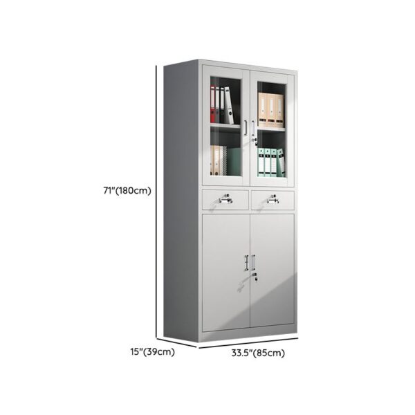 2-Door Gray Steel Office Storage Cabinet with adjustable shelves and locking mechanism for secure storage.