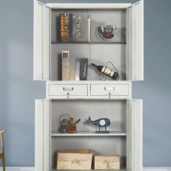 Half-Glass Metallic Office Storage Cabinet with adjustable shelves and sleek design.