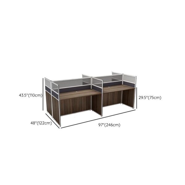 4-Way Rectangular Brown Office Workstation with ample surface space and integrated cable management, ideal for multi-user work environments.