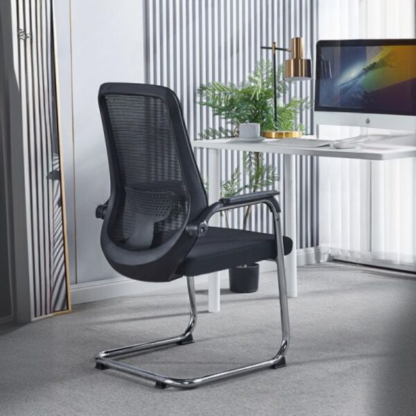 Midnight Black Mesh Guest Waiting Chair with breathable backrest and ergonomic design, ideal for office waiting areas.