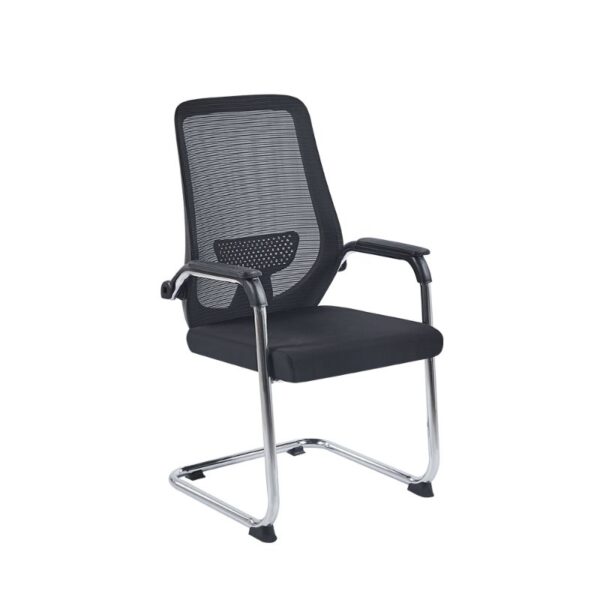 Midnight Black Mesh Guest Waiting Chair with breathable backrest and ergonomic design, ideal for office waiting areas.