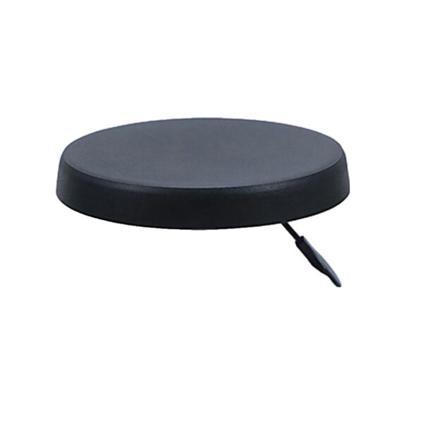 A stylish black calfskin round bar stool with a minimalist design, featuring a padded seat and sturdy metal base, perfect for modern kitchens, bars, or lounges.