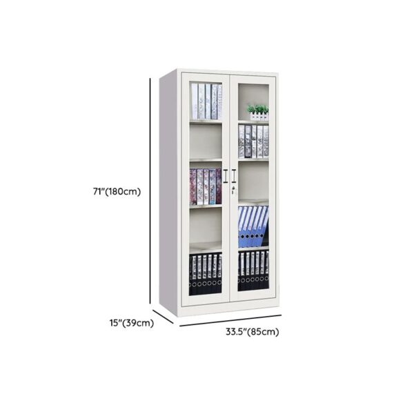 2-Glass Door Casual Steel Storage Cabinet with multiple shelves and transparent glass doors.