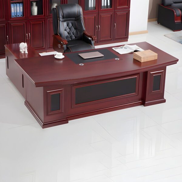 Elegant Executive Mahogany Office Desk in 1400mm with intricate detailing and cable management.