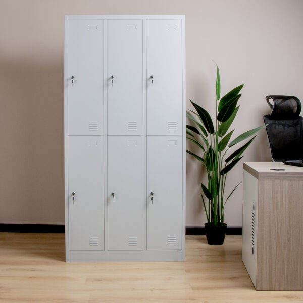 6-Door Locker Metallic Storage Office Cabinet with lockable doors for secure storage in an office setting.