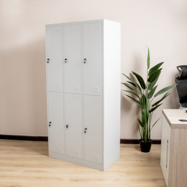 6-Door Locker Metallic Storage Office Cabinet with lockable doors for secure storage in an office setting.