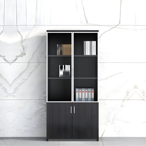 2-Door Wooden Office Storage Cabinet with adjustable shelves and a sleek, modern design for office organization.