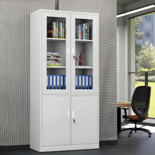 Double Door Steel Office Storage Cabinet with adjustable shelves and locking doors for secure storage.