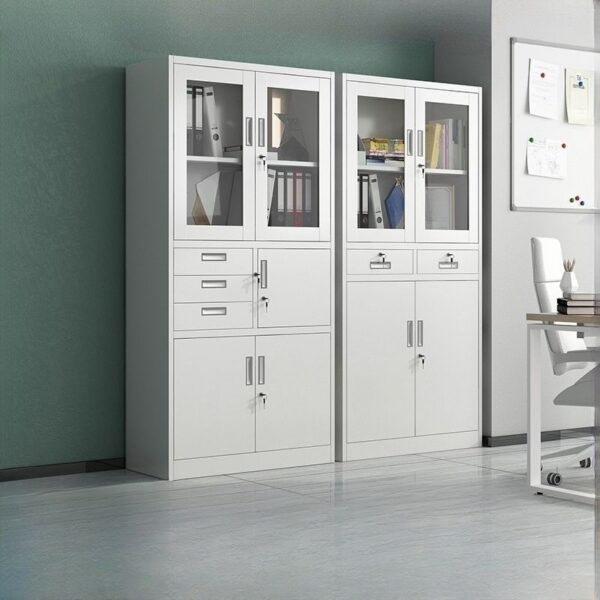 2-Door Metal Office Cabinet with Secure Safe and Adjustable Shelves for Office Storage