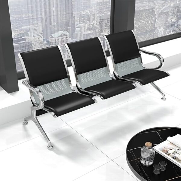 3-Link Padded Waiting Lobby Office Bench with durable metal frame and plush seating for three.