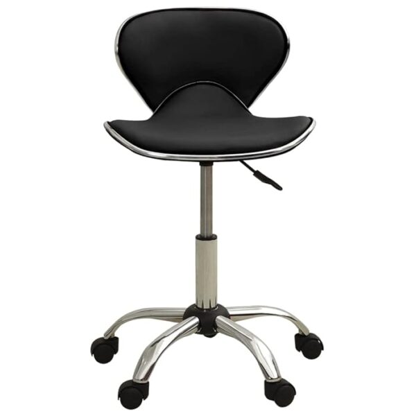 Ergonomic Height Adjustable Leather Barstool with padded seat, backrest, 360-degree swivel, and metal base.