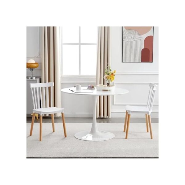 White Round Marble Bedside Dining Table with a polished marble top and sleek metal base.