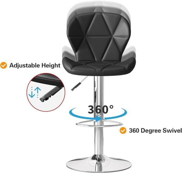 Height Adjustable PU Leather Padded Barstool with chrome base, offering adjustable height, 360° swivel, and comfortable seating for home bars or kitchen counters.