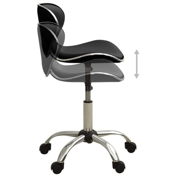 Ergonomic Height Adjustable Leather Barstool with padded seat, backrest, 360-degree swivel, and metal base.