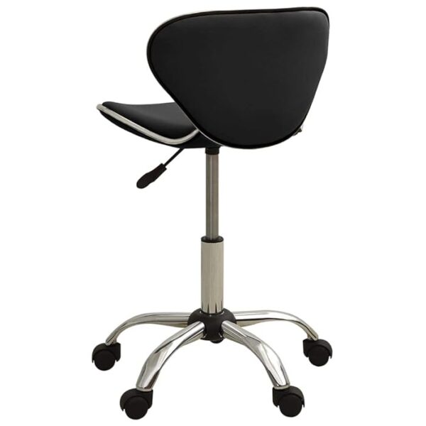 Ergonomic Height Adjustable Leather Barstool with padded seat, backrest, 360-degree swivel, and metal base.