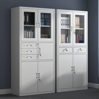 2-Door Metal Office Cabinet with Secure Safe and Adjustable Shelves for Office Storage