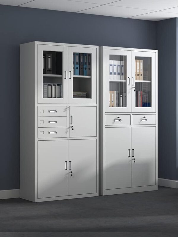 2-Door Metal Office Cabinet with Secure Safe and Adjustable Shelves for Office Storage