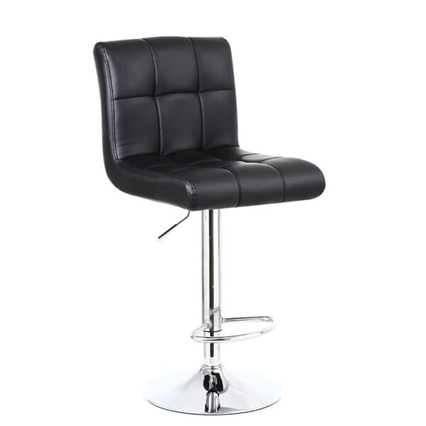 Homall Adjustable Leather Bar Stool with PU leather seat, chrome base, and adjustable height mechanism.