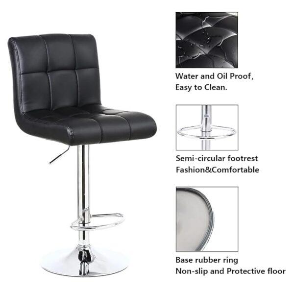 Homall Adjustable Leather Bar Stool with PU leather seat, chrome base, and adjustable height mechanism.