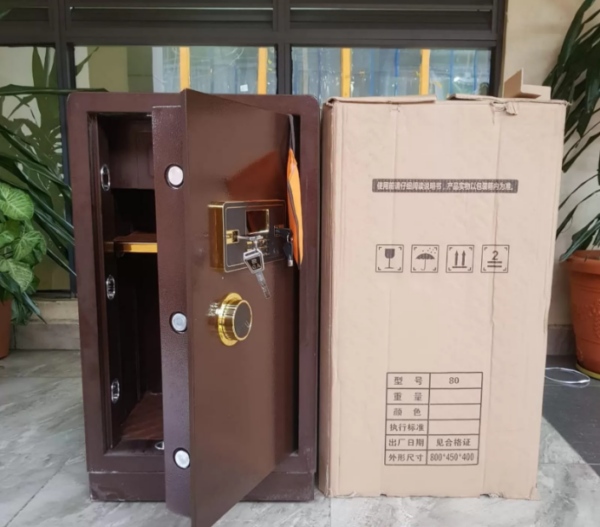 A 60kg Fireproof Biometric Steel Safe Box with fingerprint recognition access, designed to protect valuables and documents from fire and theft.