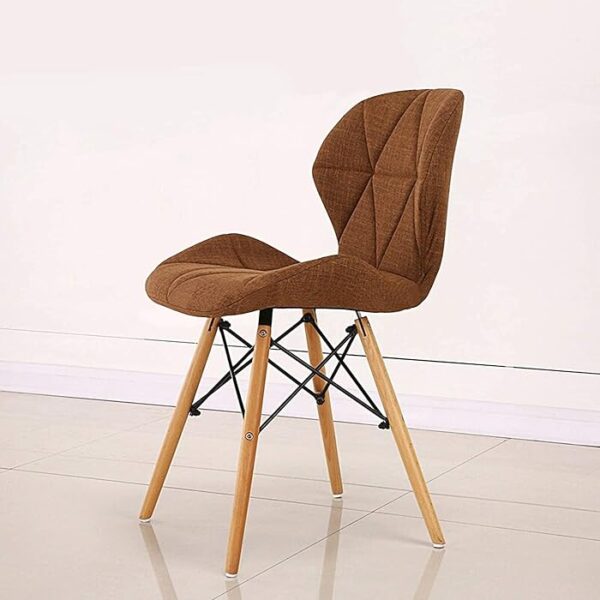 Stylish Eames Fabric Dining Chair with soft fabric upholstery and wooden legs, inspired by mid-century design.