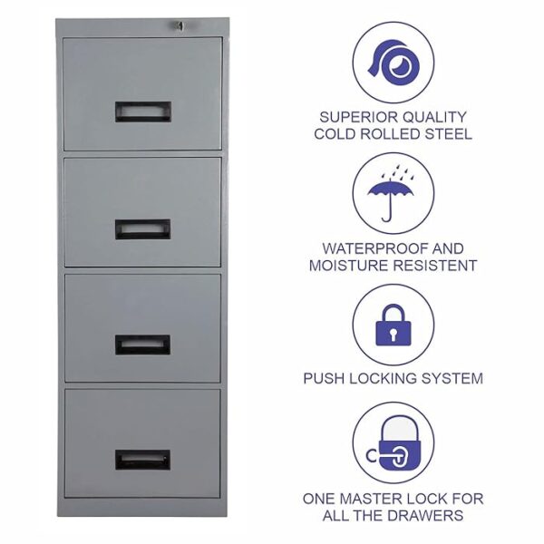 4 Drawer Metal File Storage Cabinet with Lock, offering secure storage and smooth access for office documents.