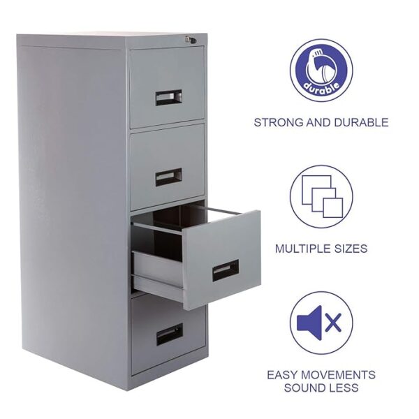 4 Drawer Metal File Storage Cabinet with Lock, offering secure storage and smooth access for office documents.