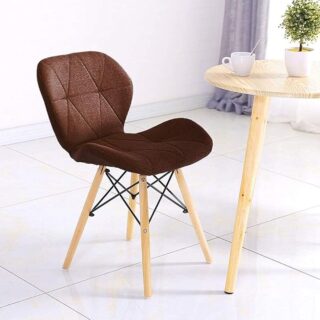 Stylish Eames Fabric Dining Chair with soft fabric upholstery and wooden legs, inspired by mid-century design.