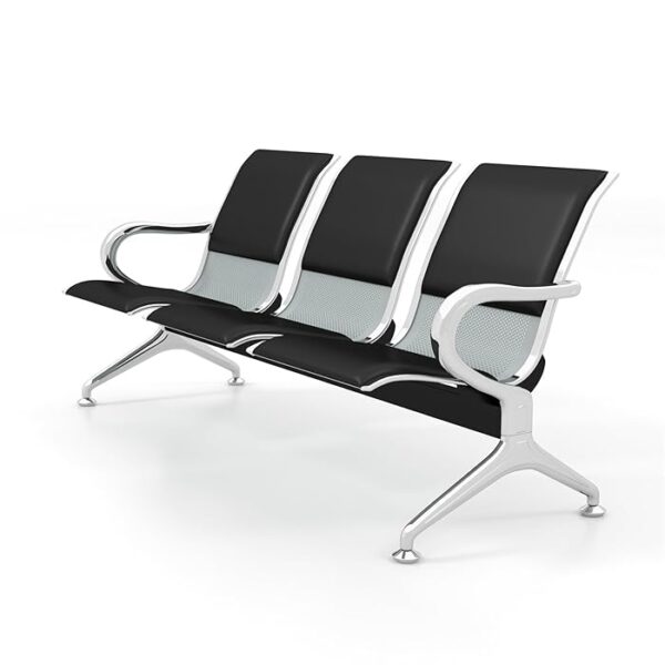 3-Link Padded Waiting Lobby Office Bench with durable metal frame and plush seating for three.