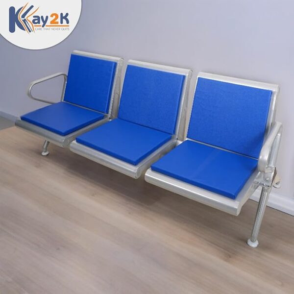 3-Seater Heavy Duty Reception Bench with padded seating and a sturdy metal frame, designed for high-traffic waiting areas.