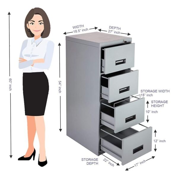 4 Drawer Metal File Storage Cabinet with Lock, offering secure storage and smooth access for office documents.