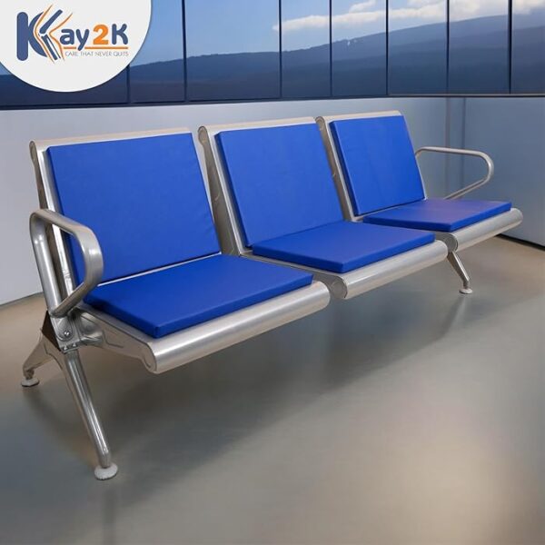 3-Seater Heavy Duty Reception Bench with padded seating and a sturdy metal frame, designed for high-traffic waiting areas.