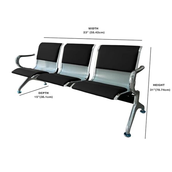 3-Link Padded Office Waiting Bench with durable frame and cushioned seats, designed for comfort and style in office or reception settings.