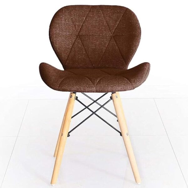 Stylish Eames Fabric Dining Chair with soft fabric upholstery and wooden legs, inspired by mid-century design.