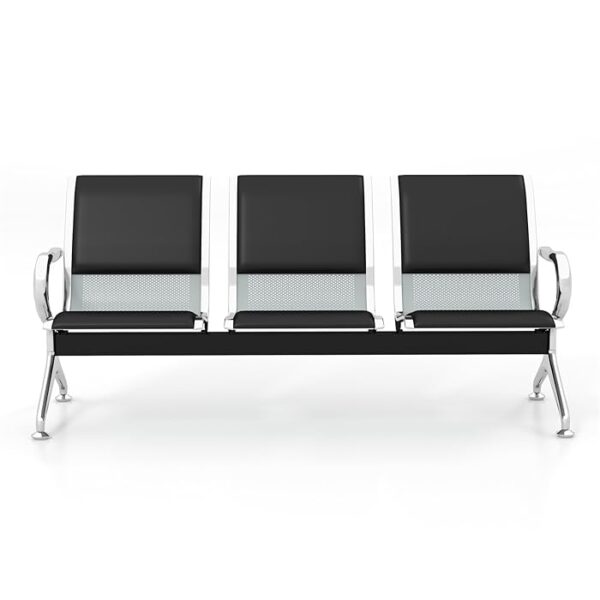 3-Link Padded Waiting Lobby Office Bench with durable metal frame and plush seating for three.