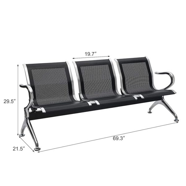 Hospital 3-Link Waiting Bench with Arms, featuring three linked seats and a sturdy steel frame, in a modern healthcare waiting area.