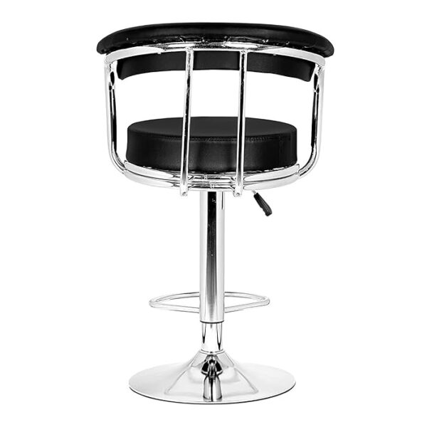 Adjustable Leather Barstool with backrest, padded arms, and chrome base, offering comfort and style for any space.